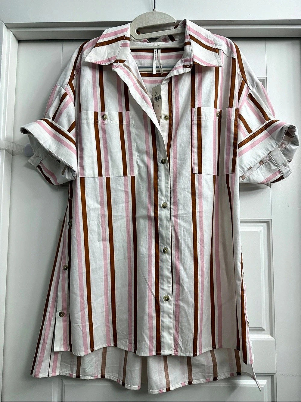 Anthropologie Striped Button Down in White & Pink XXS NWT